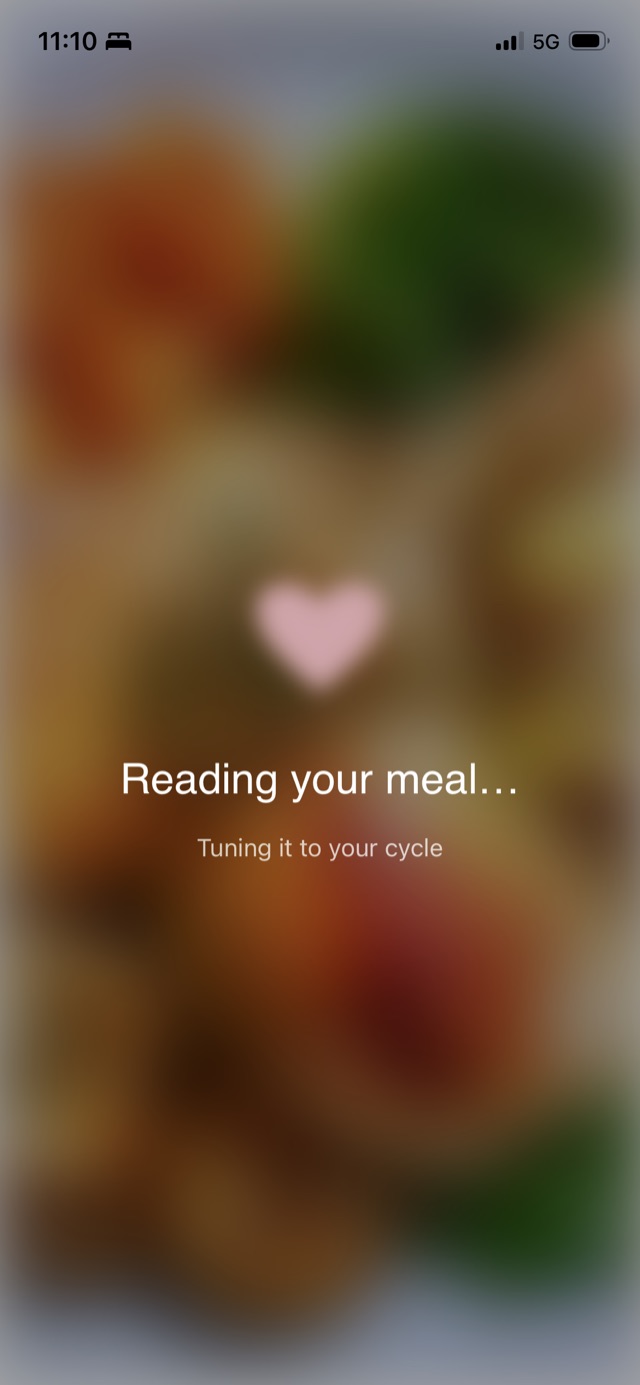 The scan in progress over a blurred photo of the meal.